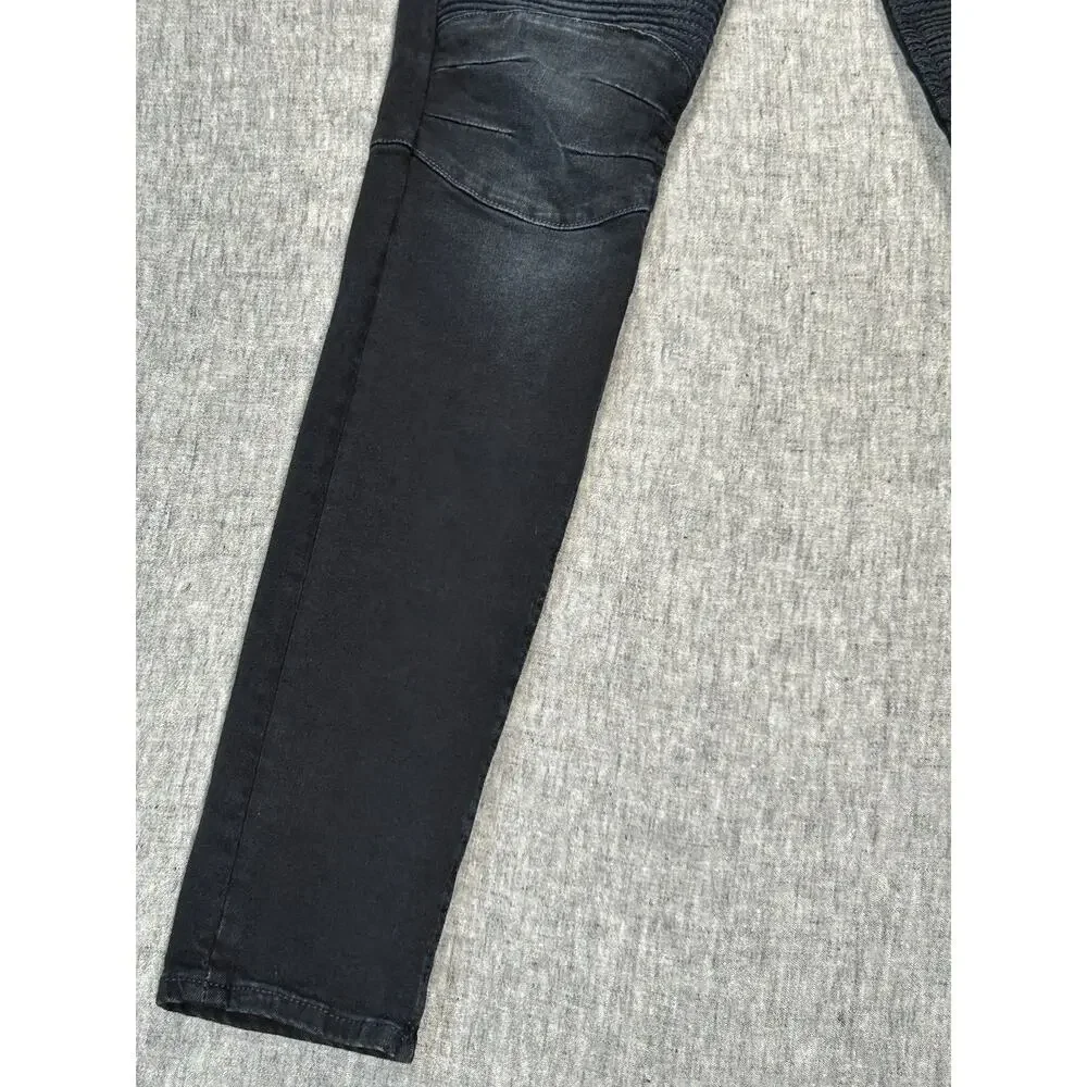 True Religion Rocco Moto Jeans Mens 28x34 Black Faded Relaxed Skinny Stretch